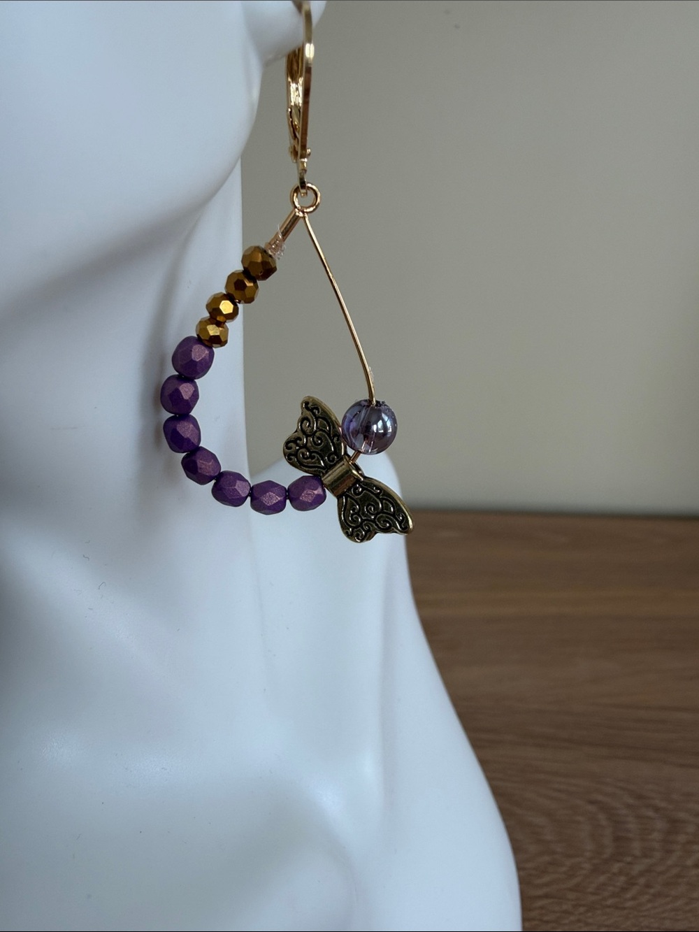 HAND CRAFTED WHIMSIGOTH DRAGONFLY TEARDROPS EARRINGS Purple & Gold Fairycore - Picture 3 of 9